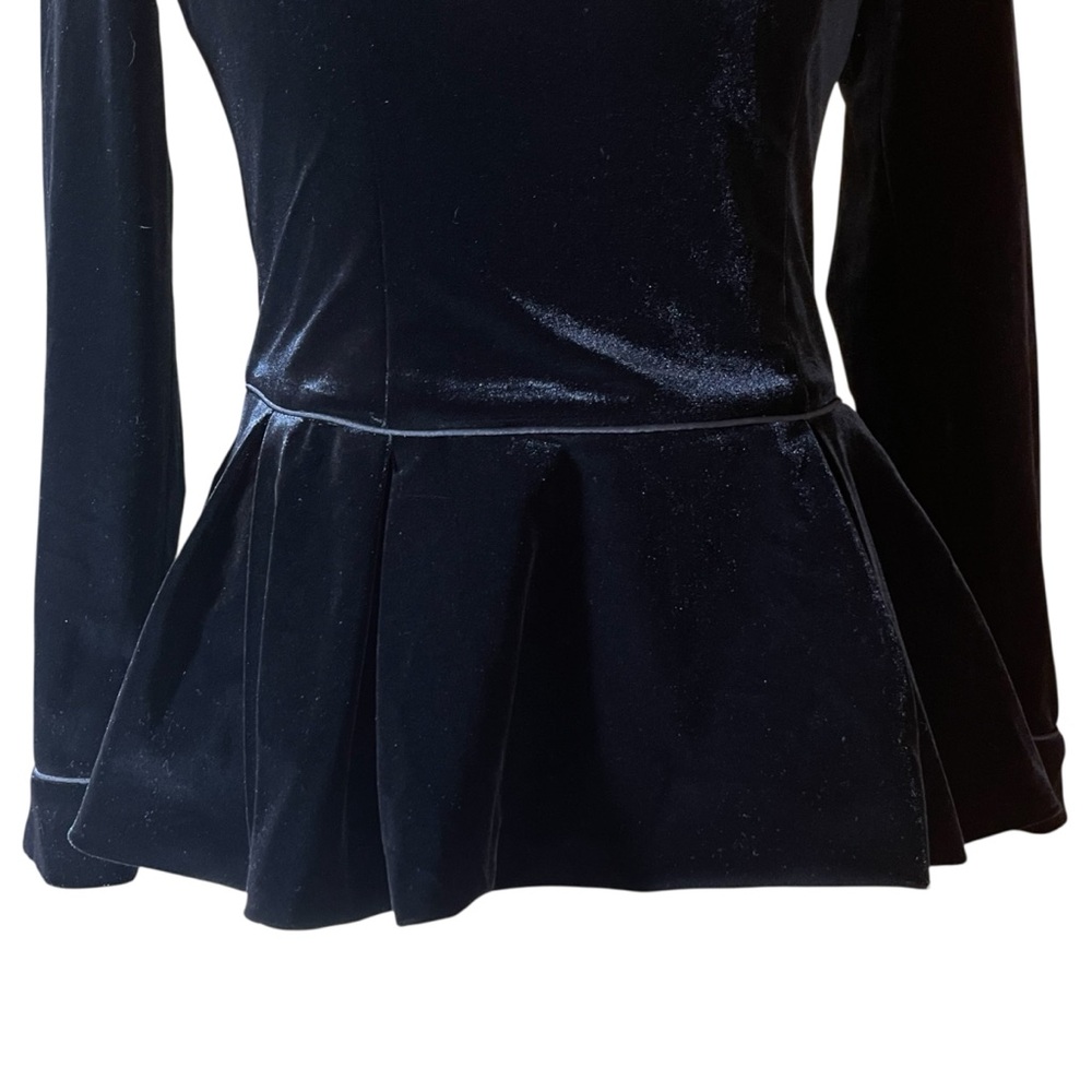 S Black Velvet Mandarin Collar Peplum Top Asian Inspired Back Zip - Picture 8 of 12